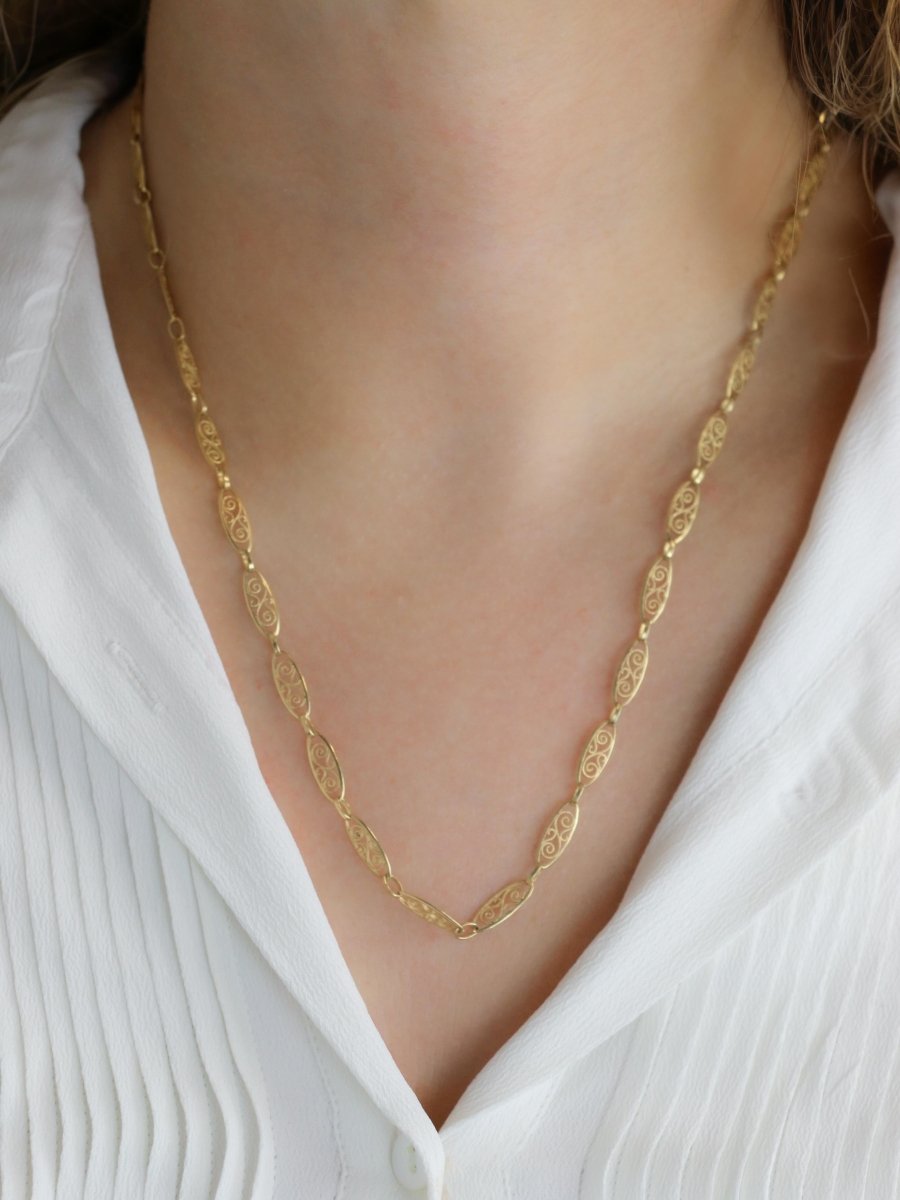 Collier chaîne maille filigrane or jaune - Castafiore