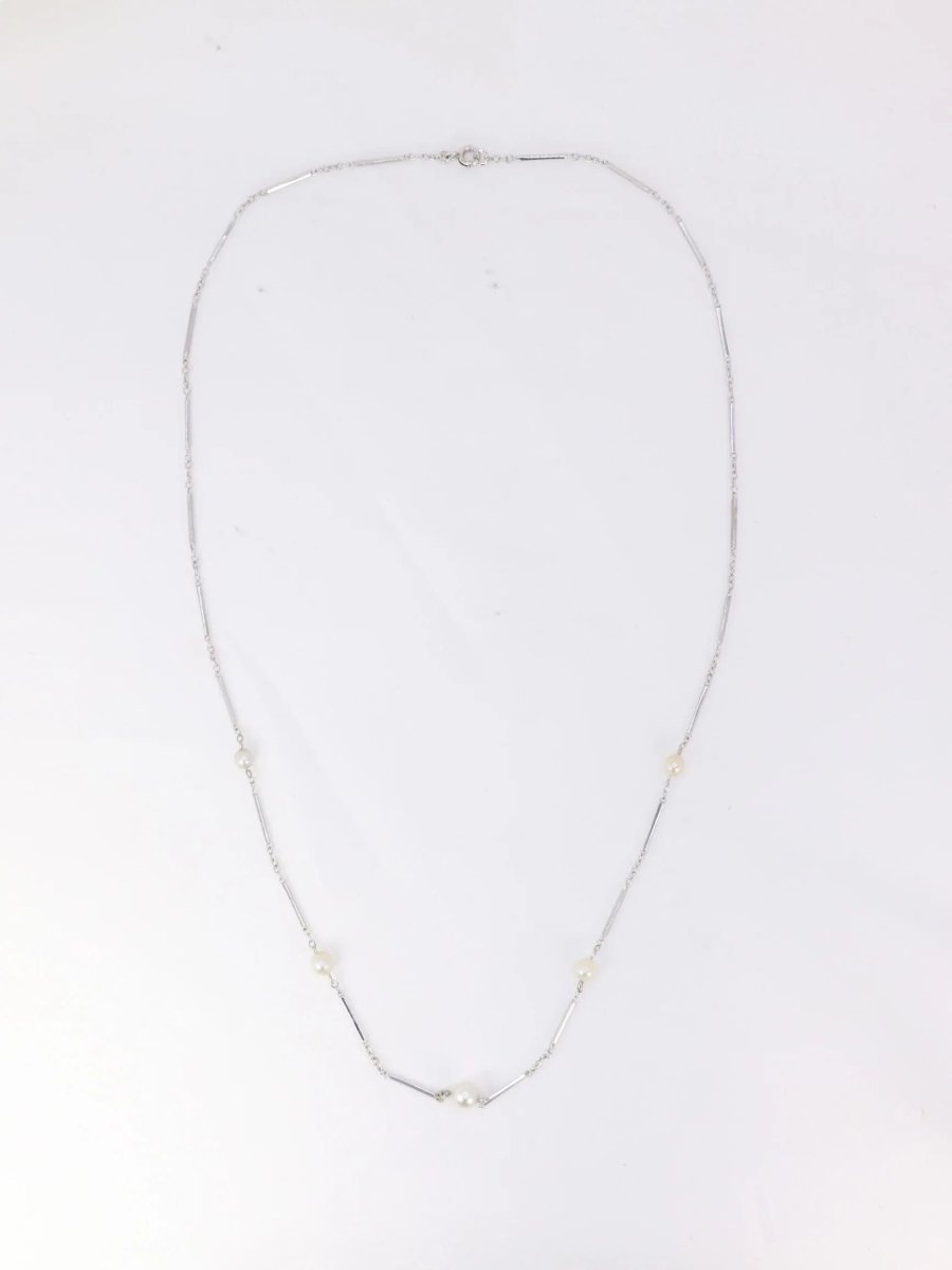 Collier chaîne vintage or blanc perles - Castafiore