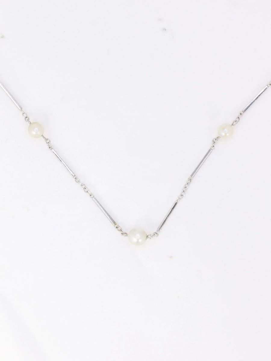 Collier chaîne vintage or blanc perles - Castafiore