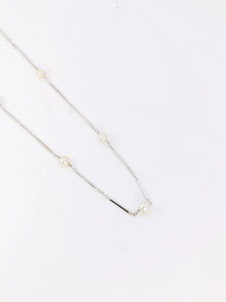 Collier chaîne vintage or blanc perles - Castafiore