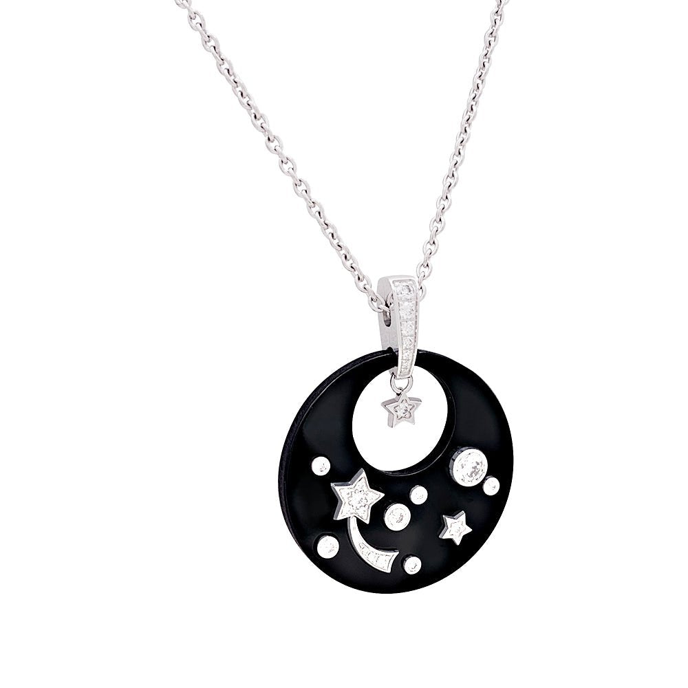 Collier CHANEL "Cosmique" en or blanc, céramique et diamants - Castafiore