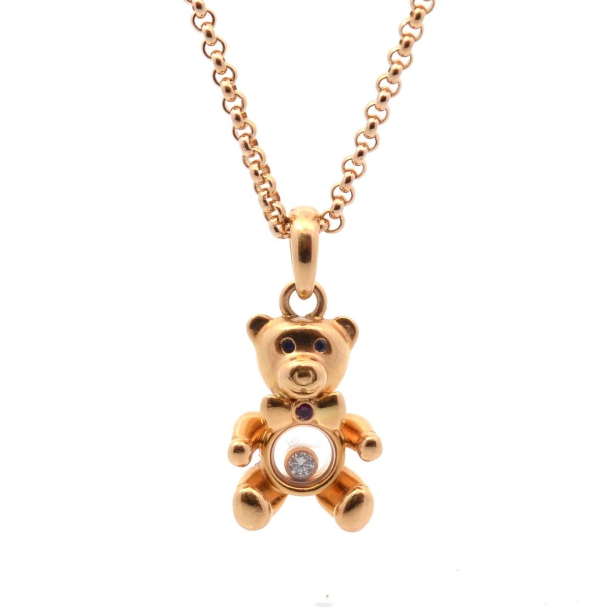 Collier CHOPARD "Happy Diamonds" en or jaune, rubis, saphirs et diamant - Castafiore