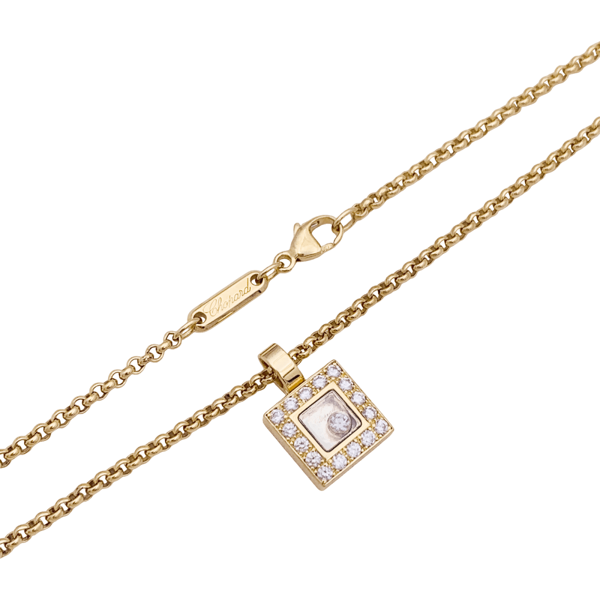 Collier Chopard, "Happy Square Diamond" en or jaune et diamants. - Castafiore