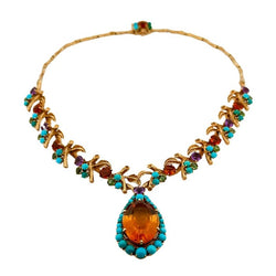 Collier Cocktail en or jaune, peridot, turquoise et topaze - Castafiore