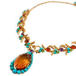 Collier Cocktail en or jaune, peridot, turquoise et topaze - Castafiore