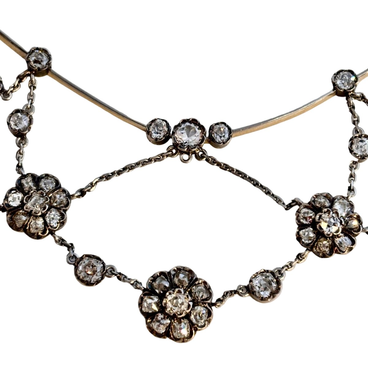 Collier Collerette or/argent et diamants taille coussin - Castafiore