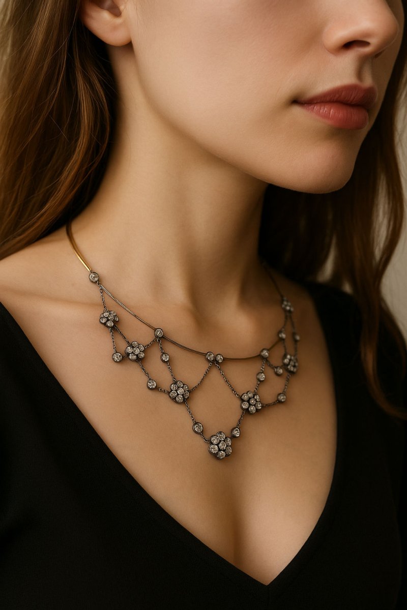 Collier Collerette or/argent et diamants taille coussin - Castafiore