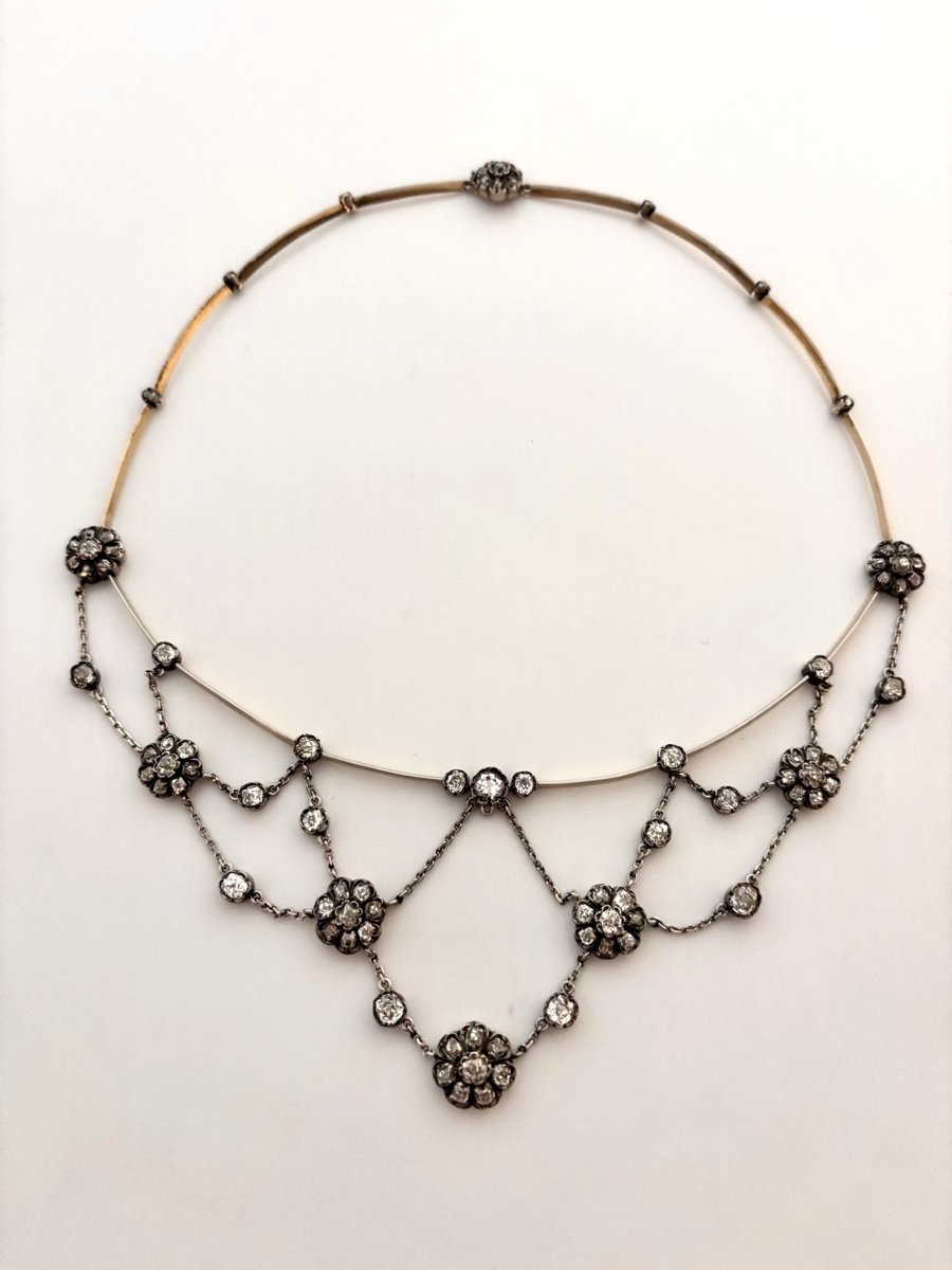 Collier Collerette or/argent et diamants taille coussin - Castafiore