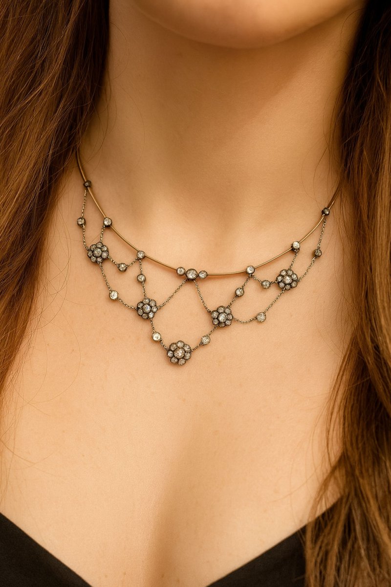 Collier Collerette or/argent et diamants taille coussin - Castafiore