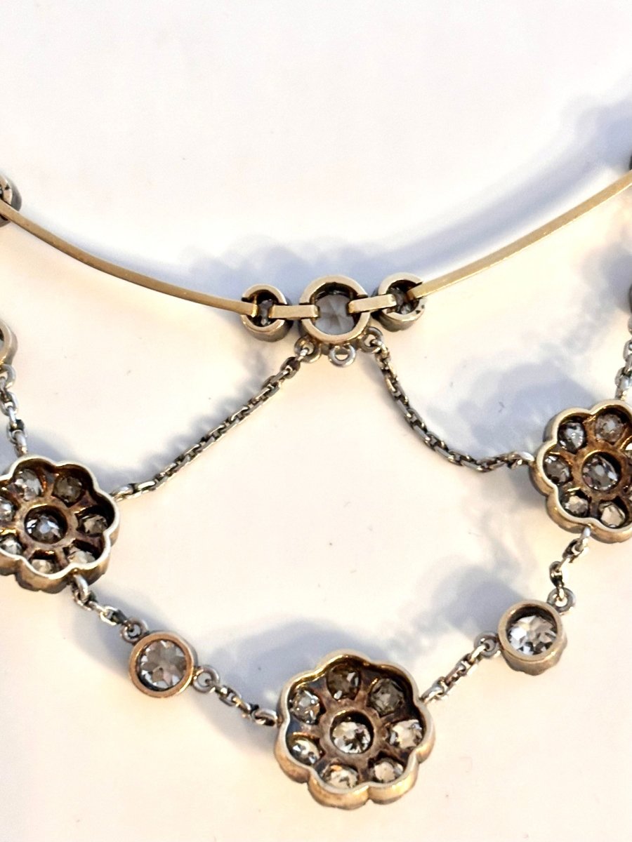 Collier Collerette or/argent et diamants taille coussin - Castafiore