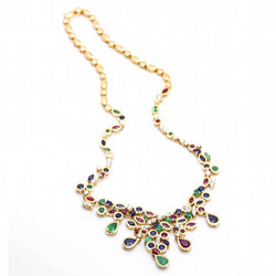 Collier couronne en or jaune, émeraudes, rubis, saphirs et diamants - Castafiore