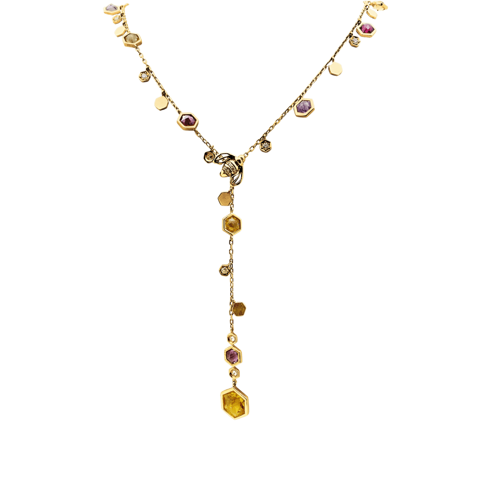Collier Cravate PIAGET "Magic Garden Limelight" en or jaune, améthystes, citrines, grenats et diamants - Castafiore