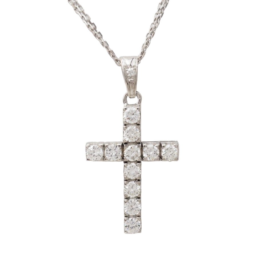 collier croix vintage en or blanc et diamants - Castafiore