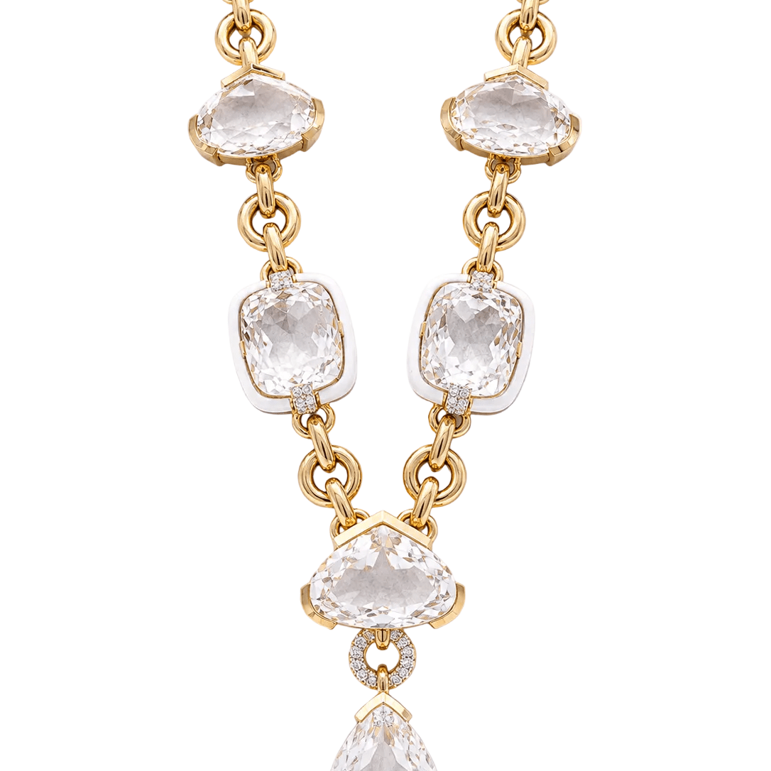 Collier DAVID WEBB en or jaune, cristaux et diamants - Castafiore