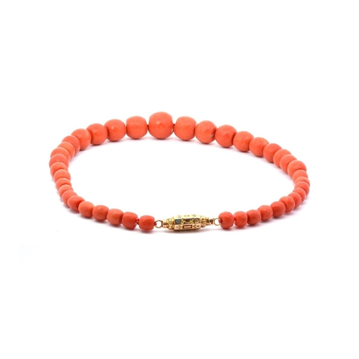 Collier de corail ancien facetés avec fermoir or émaillé - Castafiore