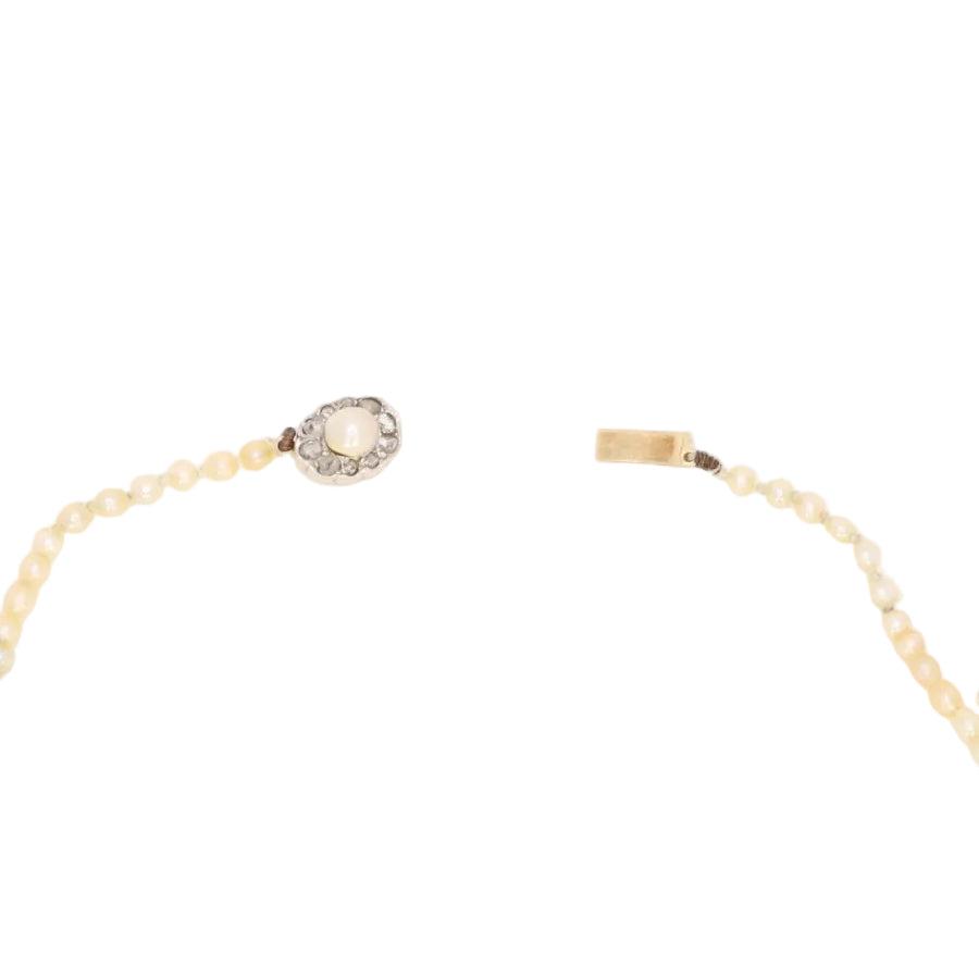Collier de perles fines fermoir or jaune diamants taille rose - Castafiore