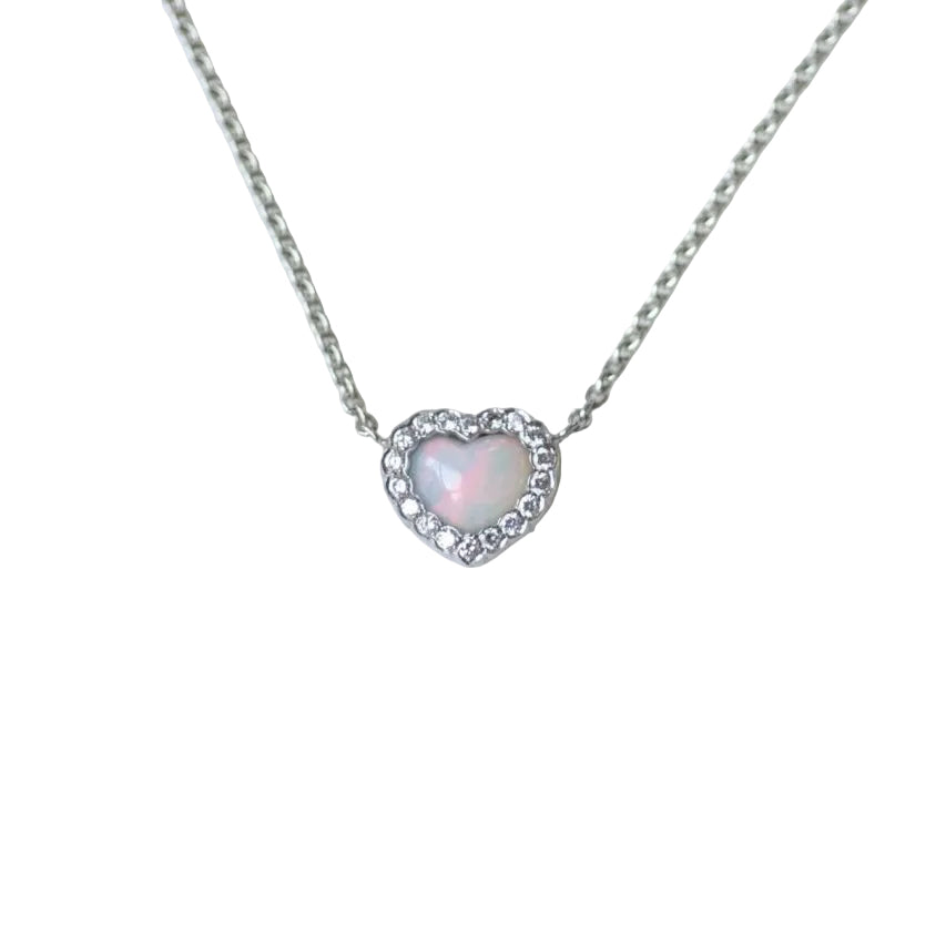 Collier Dior Happy Birth Coeur Opale et Diamants sur Or Blanc - Castafiore