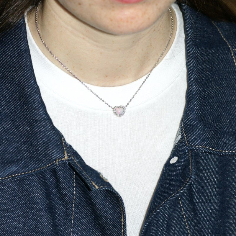 Collier Dior Happy Birth Coeur Opale et Diamants sur Or Blanc - Castafiore