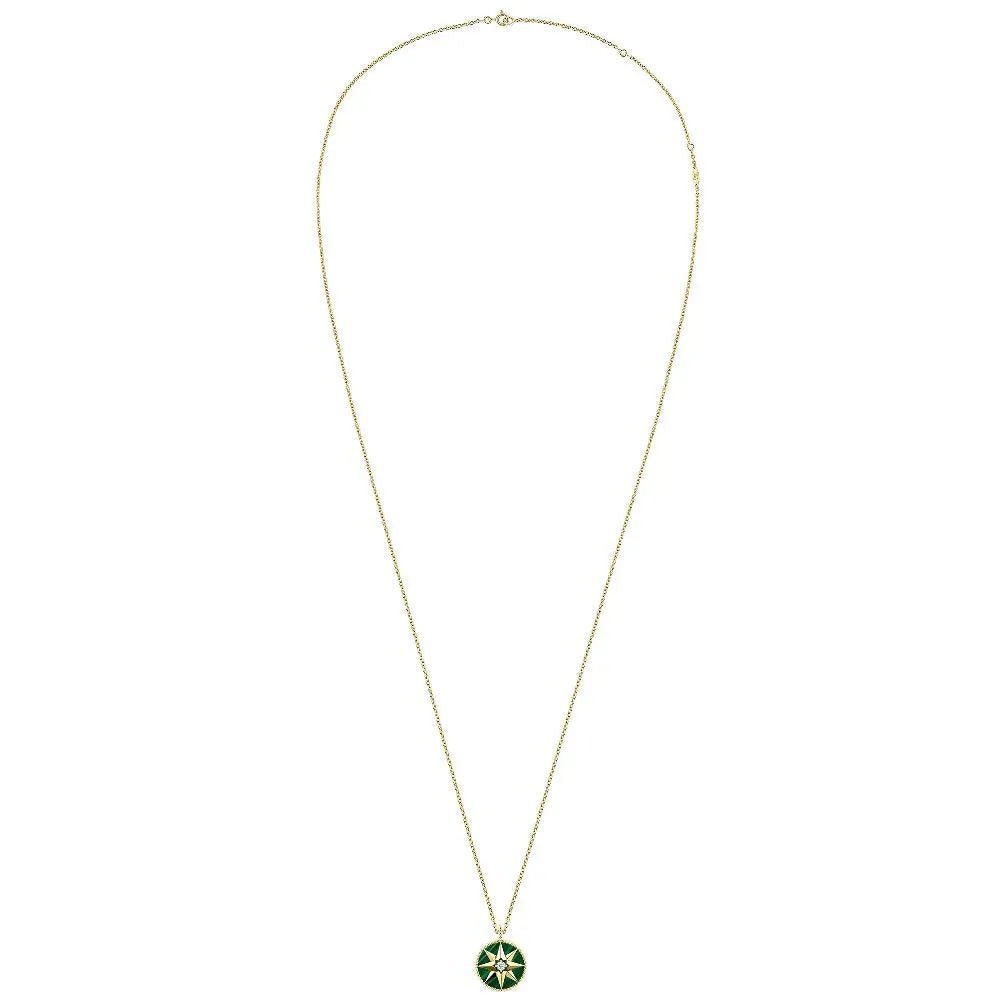 Collier Dior Rose des Vents Moyen Modèle Malachite Diamant Or Jaune 18 Carats - Castafiore