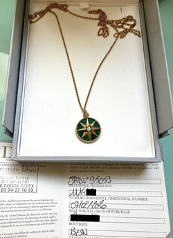 Collier Dior Rose des Vents Moyen Modèle Malachite Diamant Or Jaune 18 Carats - Castafiore