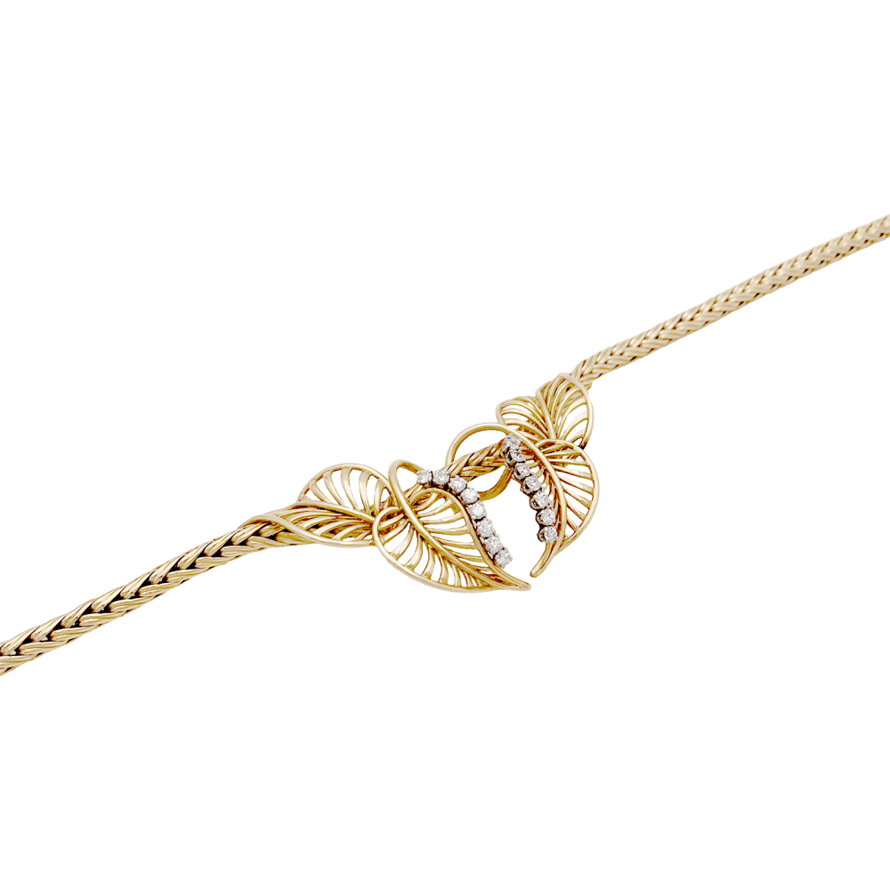 Collier Draperie ANDRÉ COL "Feuillages" en or jaune et diamants - Castafiore