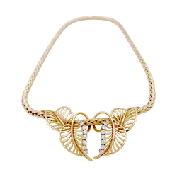 Collier Draperie ANDRÉ COL "Feuillages" en or jaune et diamants - Castafiore