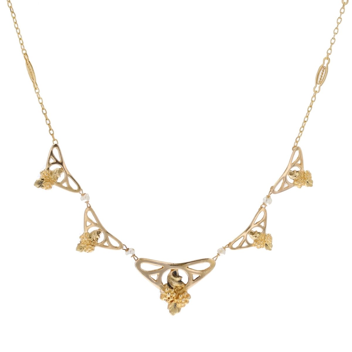 Collier draperie Art nouveau or et perles fines - Castafiore