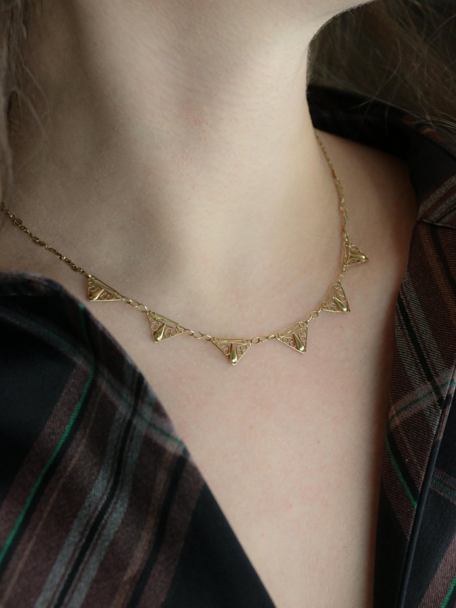 Collier draperie Art Nouveau or jaune filigrane - Castafiore