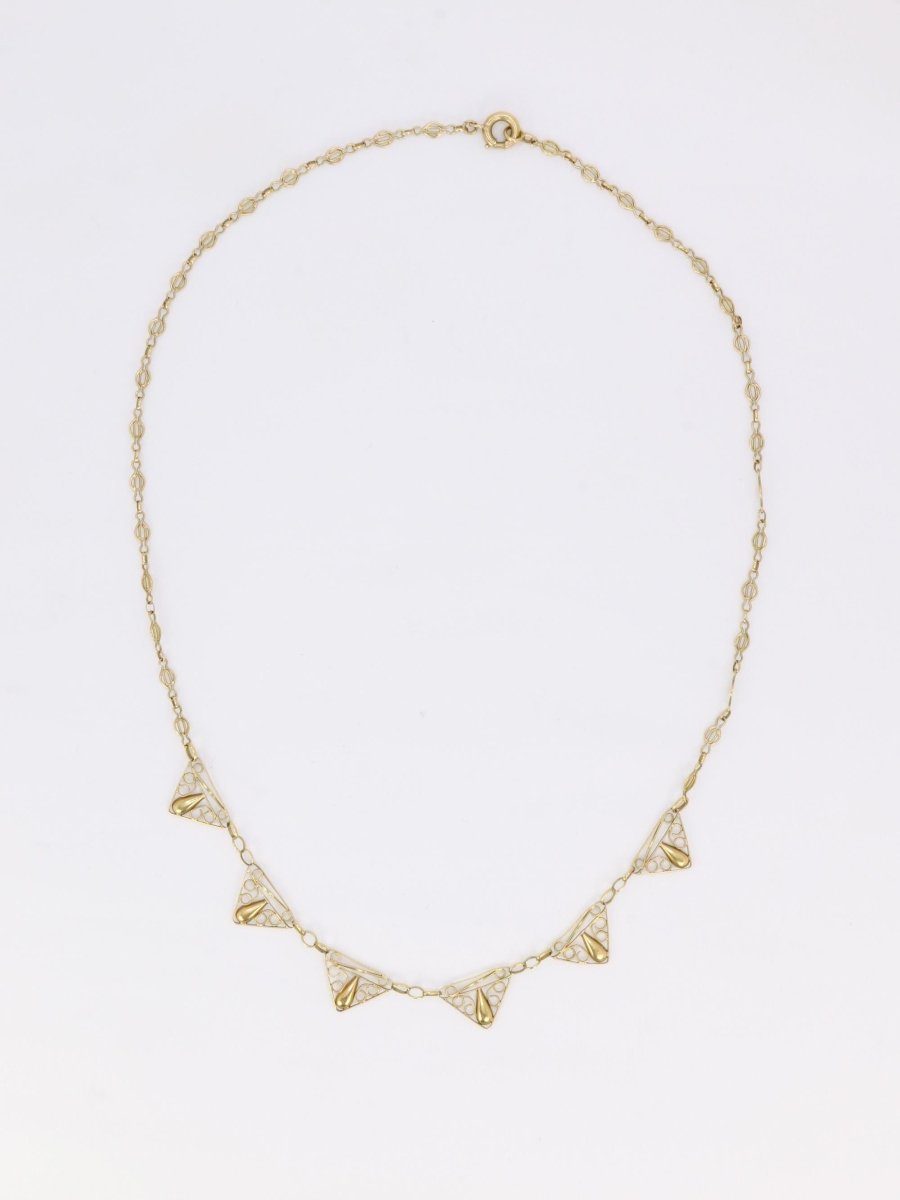 Collier draperie Art Nouveau or jaune filigrane - Castafiore