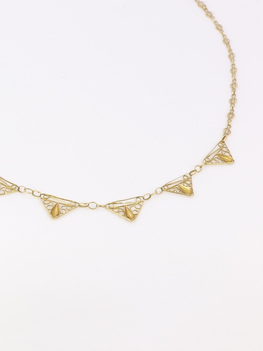 Collier draperie Art Nouveau or jaune filigrane - Castafiore