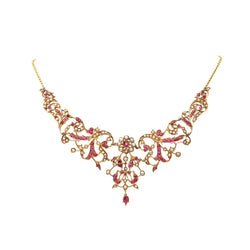 Collier Draperie en or jaune, perles et rubis - Castafiore