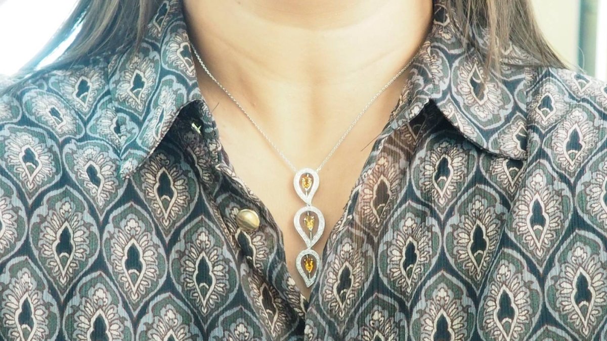 Collier en or blanc, citrine et diamants - Castafiore