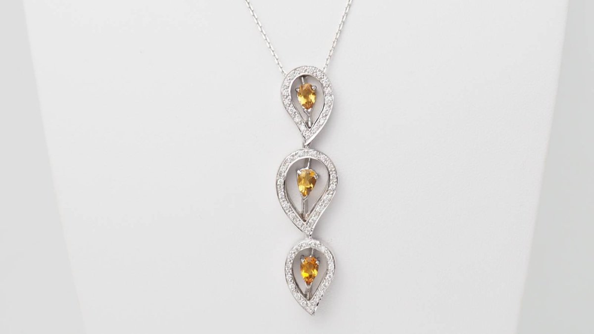 Collier en or blanc, citrine et diamants - Castafiore