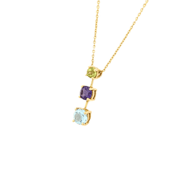 Collier en or jaune, aigue - marine, améthyste et péridot - Castafiore