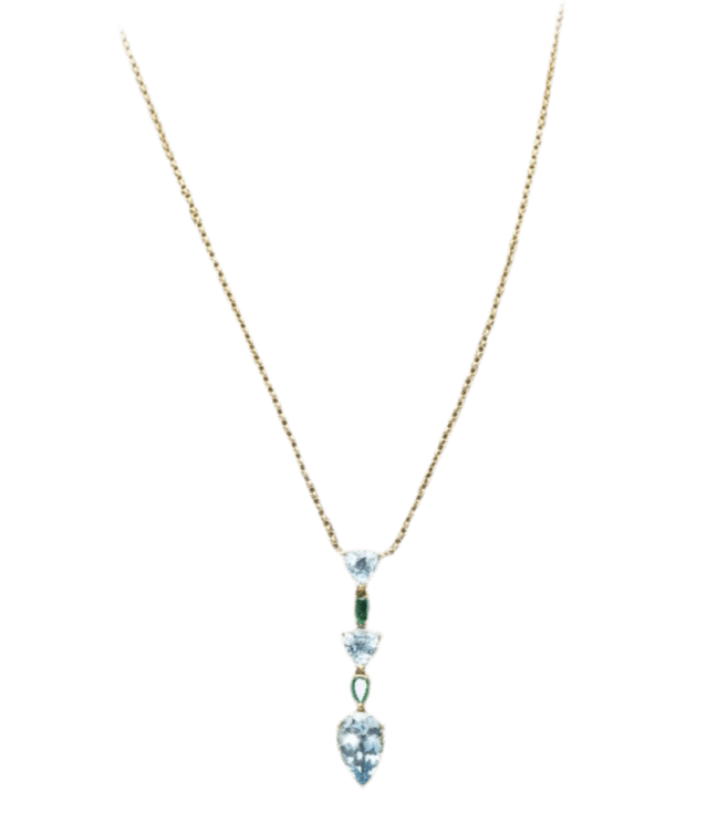 Collier en or jaune, aigue - marine, topaze et émeraudes - Castafiore