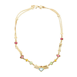 Collier en or jaune, citrines, grenats, péridots, topaze bleue, tourmalines roses, rubis et diamants - Castafiore