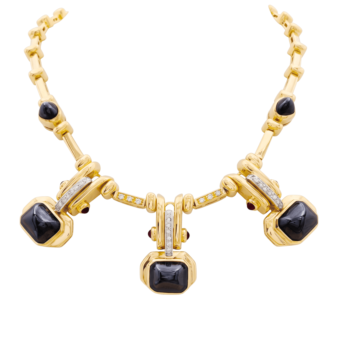 Collier en or jaune, hématites et diamants - Castafiore