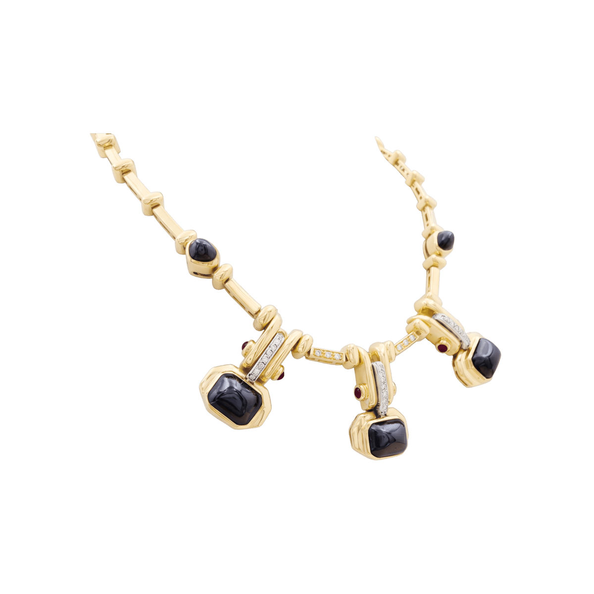 Collier en or jaune, hématites et diamants - Castafiore