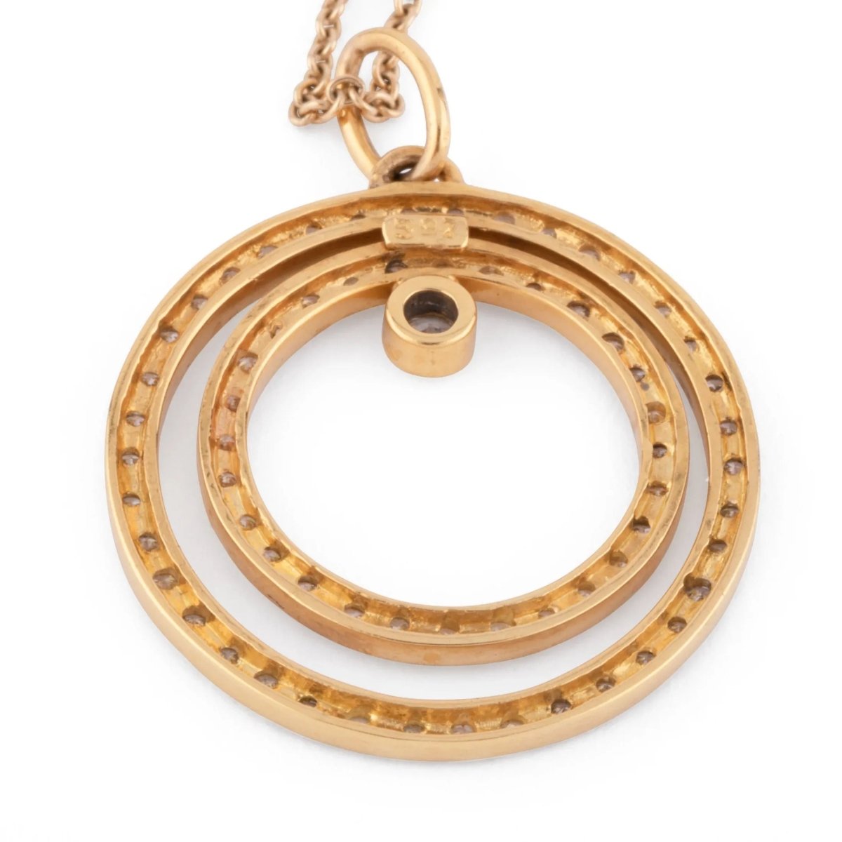 Collier en or jaune motif en diamant sur longue chaine alternée de diamant - Castafiore