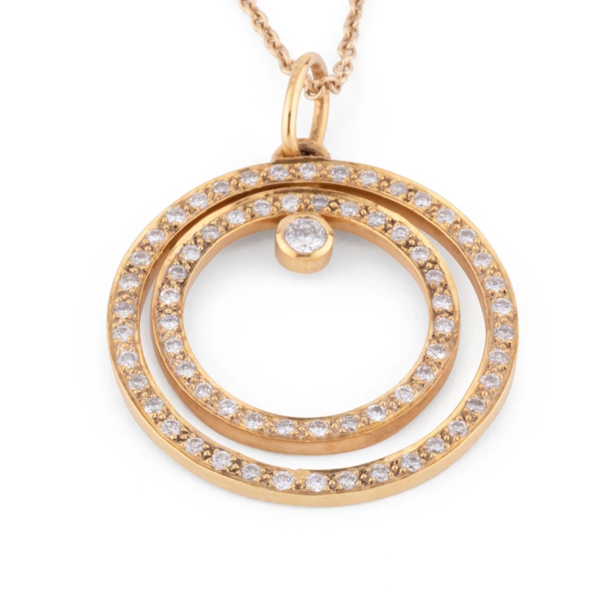 Collier en or jaune motif en diamant sur longue chaine alternée de diamant - Castafiore