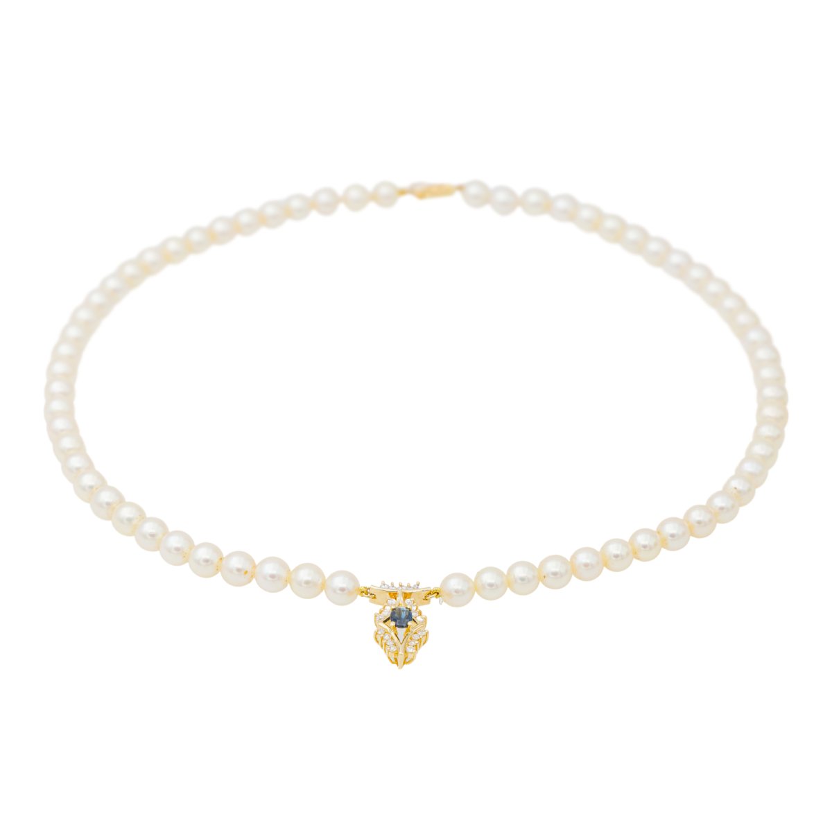 Collier en or jaune, perles, saphir et diamants - Castafiore