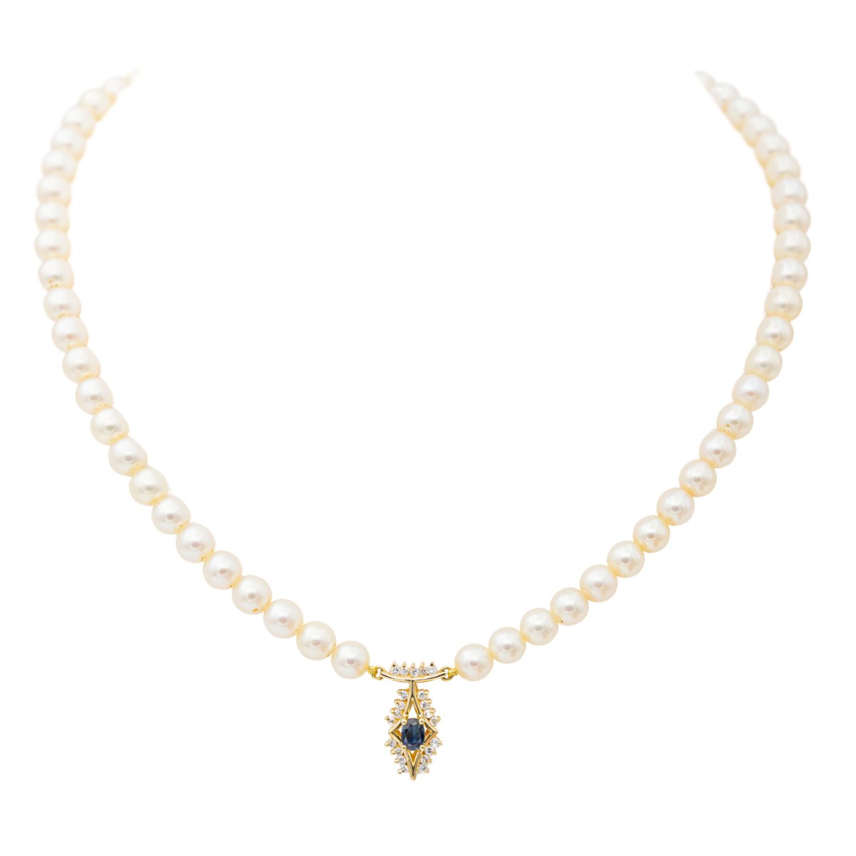 Collier en or jaune, perles, saphir et diamants - Castafiore