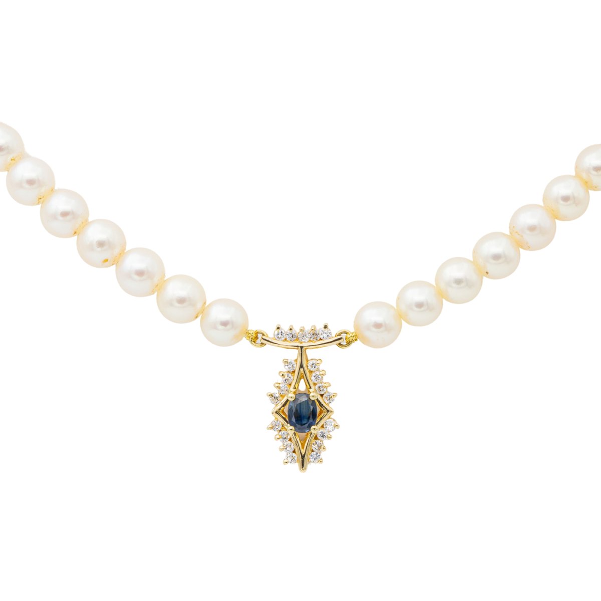 Collier en or jaune, perles, saphir et diamants - Castafiore