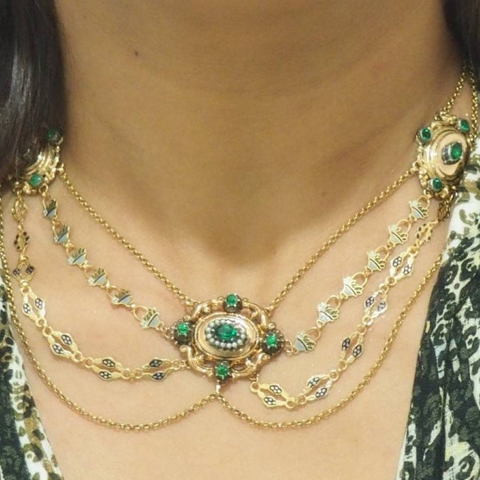 Collier esclave du XIXème siècle en or émaillé et perles fines - Castafiore