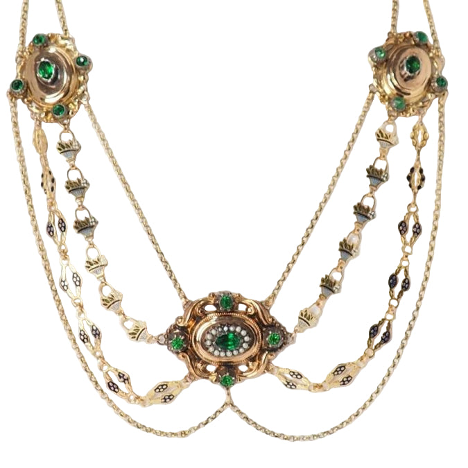 Collier esclave du XIXème siècle en or émaillé et perles fines - Castafiore