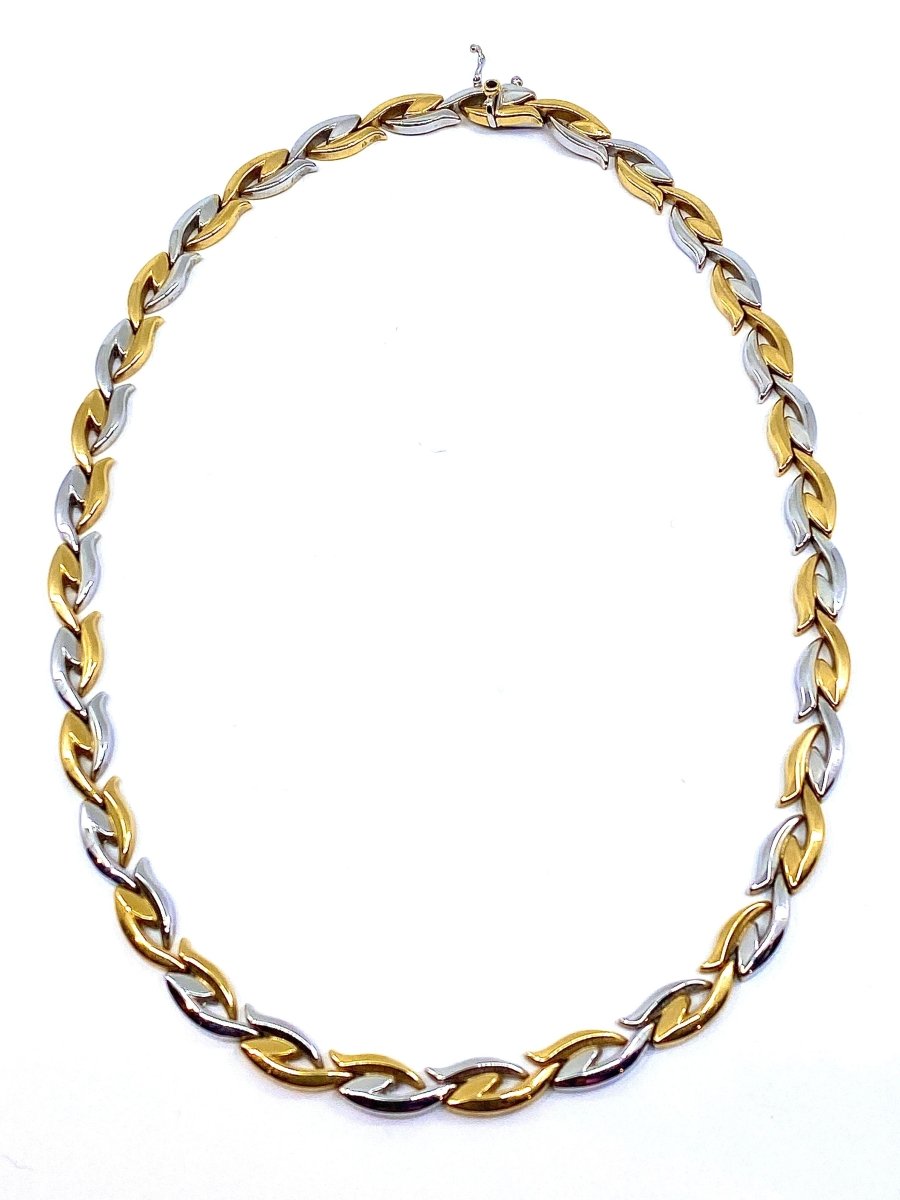 Collier et son bracelet en or blanc et jaune 18 carats formant parure. - Castafiore