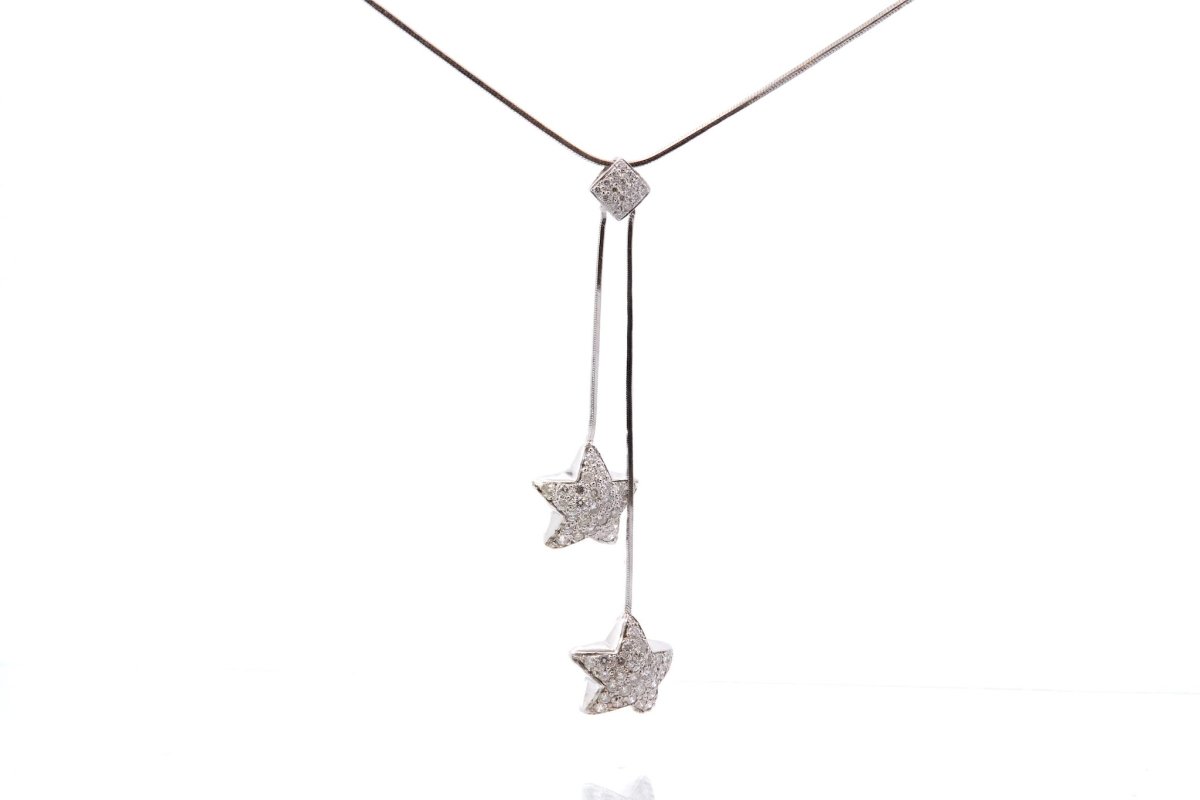 Collier étoiles diamants en or blanc 18k - Castafiore