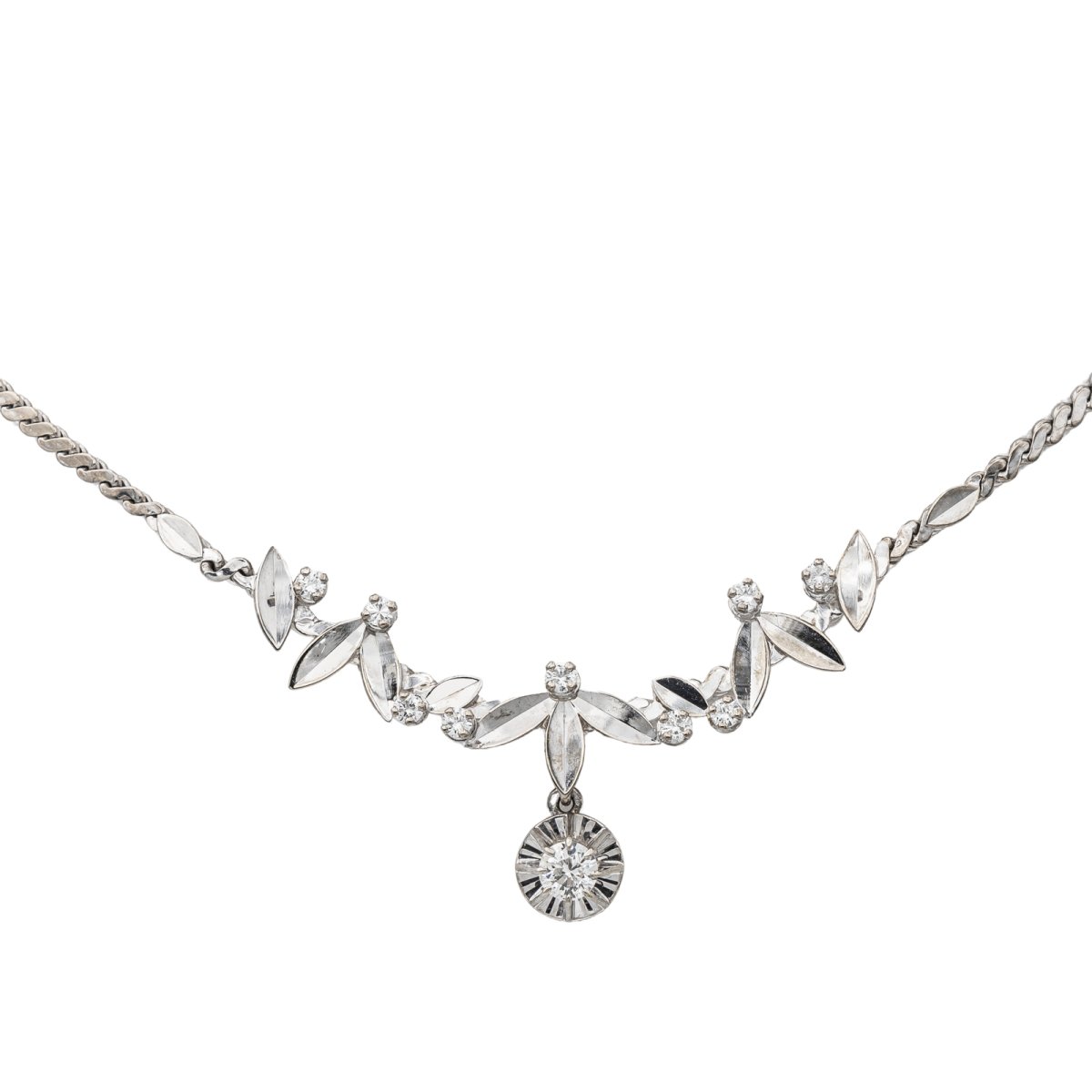 Collier Feuille Or blanc Diamant - Castafiore