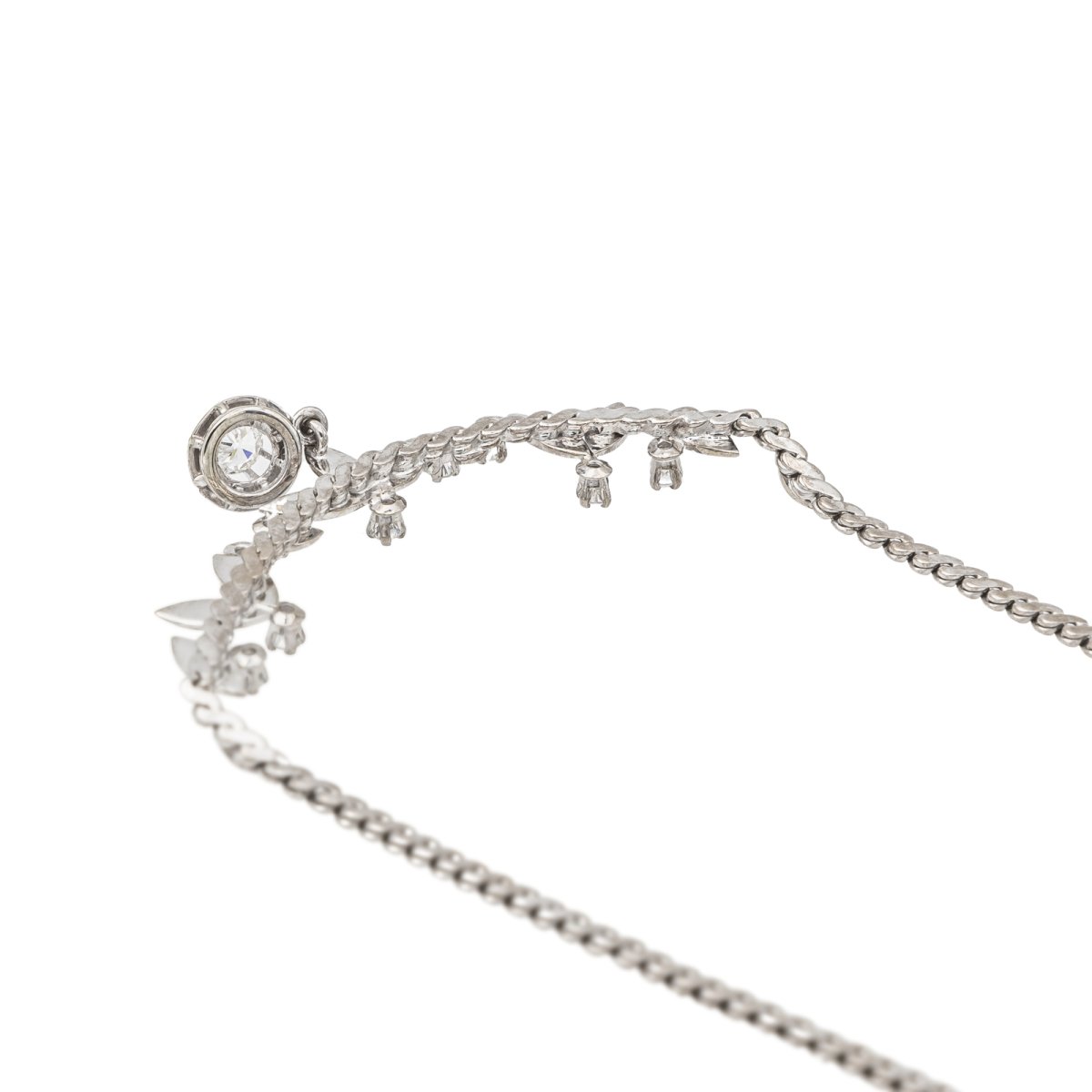 Collier Feuille Or blanc Diamant - Castafiore