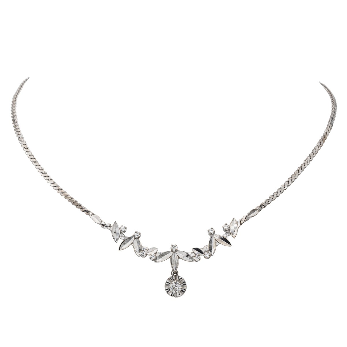 Collier Feuille Or blanc Diamant - Castafiore